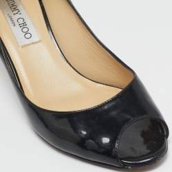 Pre Owned Jimmy Choo Black Patent Leather Isabel Peep Toe Pumps Size 37