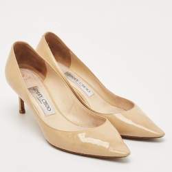 Jimmy Choo Beige Patent Leather Romy Pointed Toe Pumps Size 37