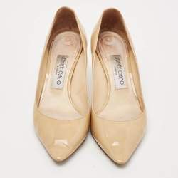 Jimmy Choo Beige Patent Leather Romy Pointed Toe Pumps Size 37