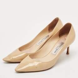 Jimmy Choo Beige Patent Leather Romy Pointed Toe Pumps Size 37