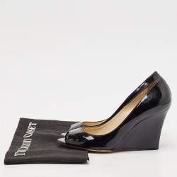 Jimmy Choo Black Patent Leather Baxen Peep Toe Wedge Pumps Size 37.5