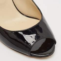 Jimmy Choo Black Patent Leather Baxen Peep Toe Wedge Pumps Size 37.5