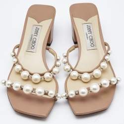 Jimmy Choo Beige Leather Amara Slide Sandals Size 38
