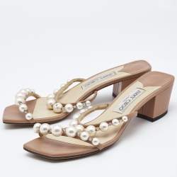 Jimmy Choo Beige Leather Amara Slide Sandals Size 38