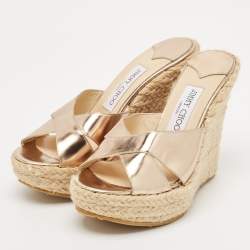 Jimmy Choo Gold Leather Phyllis Espadrilles Platform Wedges Sandals Size 37
