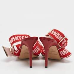 Jimmy Choo Red Canvas Bailey Ankle Wrap Sandals Size 37
