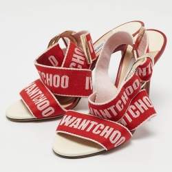 Jimmy Choo Red Canvas Bailey Ankle Wrap Sandals Size 37
