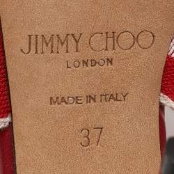 Jimmy Choo Red Canvas Bailey Ankle Wrap Sandals Size 37