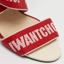 Jimmy Choo Red Canvas Bailey Ankle Wrap Sandals Size 37