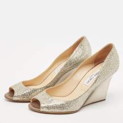 Jimmy Choo Metallic Glitter Baxen Wedge Pumps Size 39