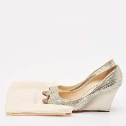 Jimmy Choo Metallic Glitter Baxen Wedge Pumps Size 39