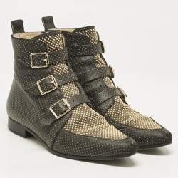 Jimmy Choo Black/Gold Leather Marlin Ankle Length Boots Size 37