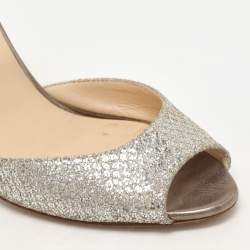 Jimmy Choo Silver Glitter and Lame Fabric Ankle Strap Sandals Size 38