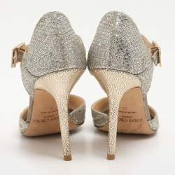 Jimmy Choo Silver Glitter and Lame Fabric Ankle Strap Sandals Size 38