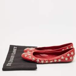 Jimmy Choo Red Leather Windsor Star Embellished Ballet Flat Size 37