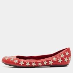 Jimmy Choo Red Leather Windsor Star Embellished Ballet Flat Size 37