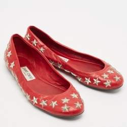 Jimmy Choo Red Leather Windsor Star Embellished Ballet Flat Size 37
