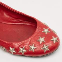 Jimmy Choo Red Leather Windsor Star Embellished Ballet Flat Size 37