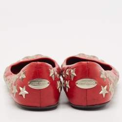 Jimmy Choo Red Leather Windsor Star Embellished Ballet Flat Size 37