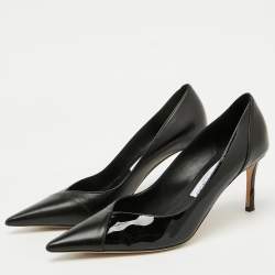 Jimmy Choo Black Patent Leather and Leather Cass Pointed Toe Pumps Size 38