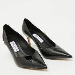 Jimmy Choo Black Patent Leather and Leather Cass Pointed Toe Pumps Size 38