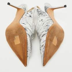 Jimmy Choo Silver Leather Annabell Slingback Pumps Size 38.5