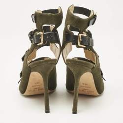Jimmy Choo Green/Black Suede and Leather Buckle Strappy  Sandals Size 36.5