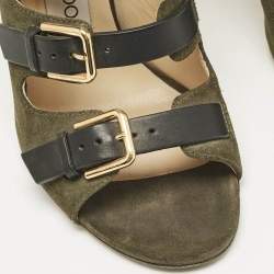 Jimmy Choo Green/Black Suede and Leather Buckle Strappy  Sandals Size 36.5