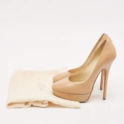 Jimmy Choo Beige Leather Cosmic Platform Pumps Size 38