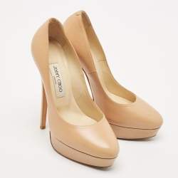 Jimmy Choo Beige Leather Cosmic Platform Pumps Size 38