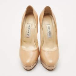Jimmy Choo Beige Leather Cosmic Platform Pumps Size 38
