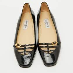 Pre Owned Jimmy Choo Black Patent Leather Buckle Ballet Flats Size 41