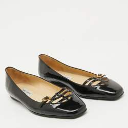 Pre Owned Jimmy Choo Black Patent Leather Buckle Ballet Flats Size 41