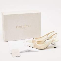 Jimmy Choo White Patent Leather and Mesh Fetto Slingback Pumps Size 35