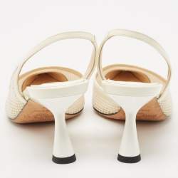 Jimmy Choo White Patent Leather and Mesh Fetto Slingback Pumps Size 35