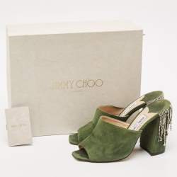 Jimmy Choo Green Suede Crystal Embellished Baia Mules Size 39