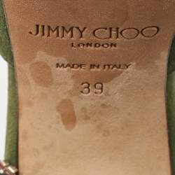 Jimmy Choo Green Suede Crystal Embellished Baia Mules Size 39