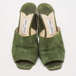 Jimmy Choo Green Suede Crystal Embellished Baia Mules Size 39