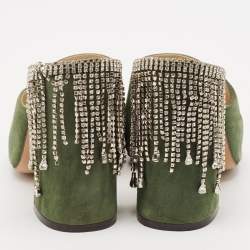 Jimmy Choo Green Suede Crystal Embellished Baia Mules Size 39