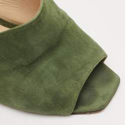 Jimmy Choo Green Suede Crystal Embellished Baia Mules Size 39