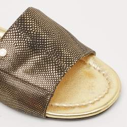 Pre Owned Jimmy Choo Gold/Black Embossed Leather Nanda Flat Slides Size 37.5