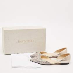 Pre Owned Jimmy Choo Metallic Leather and Glitter Esther Ballet Flats Size 39.5