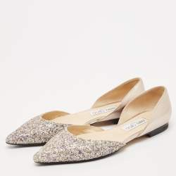Pre Owned Jimmy Choo Metallic Leather and Glitter Esther Ballet Flats Size 39.5