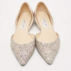 Pre Owned Jimmy Choo Metallic Leather and Glitter Esther Ballet Flats Size 39.5