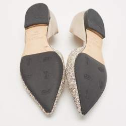 Pre Owned Jimmy Choo Metallic Leather and Glitter Esther Ballet Flats Size 39.5