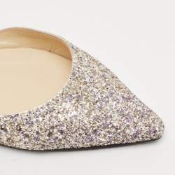 Pre Owned Jimmy Choo Metallic Leather and Glitter Esther Ballet Flats Size 39.5