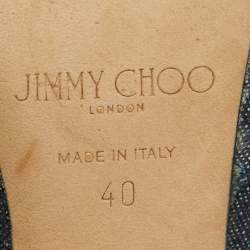 Jimmy Choo Navy Blue Denim Pointed Toe Ray Logo Slingback Pumps Size 40
