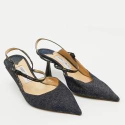 Jimmy Choo Navy Blue Denim Pointed Toe Ray Logo Slingback Pumps Size 40