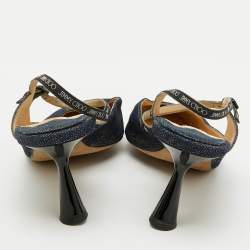 Jimmy Choo Navy Blue Denim Pointed Toe Ray Logo Slingback Pumps Size 40