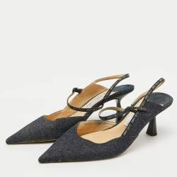 Jimmy Choo Navy Blue Denim Pointed Toe Ray Logo Slingback Pumps Size 40